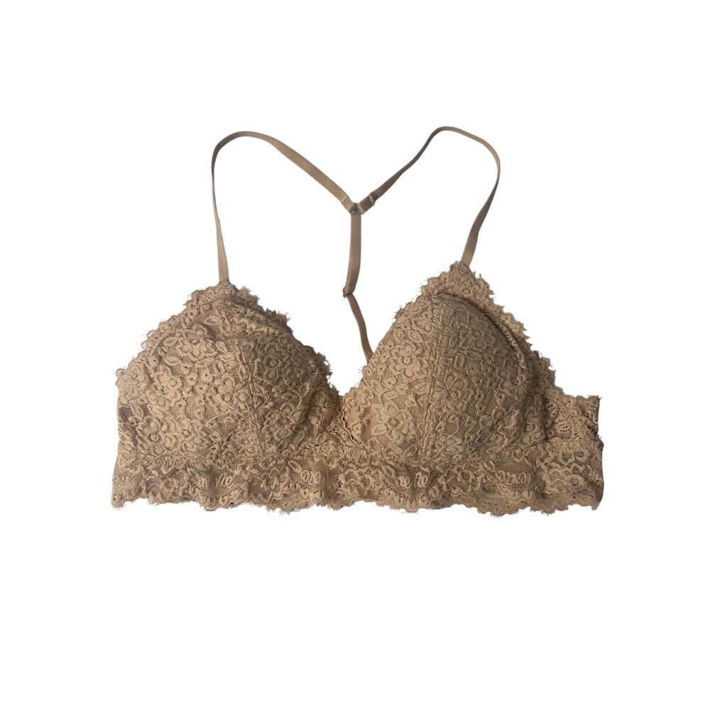 Aerie Nude Lace Bralette Medium Racerback Padded Floral Lace Soft Girl Boho
